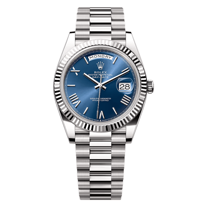 Rolex Day Date 40 Blue Dial Roman Replica