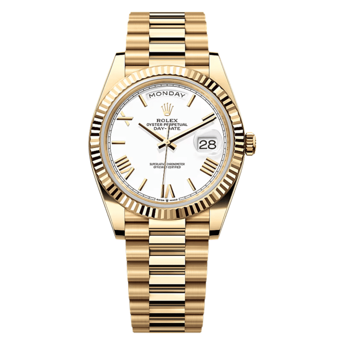 Rolex Day Date 40 Yellow Gold White Roman Dial Replica