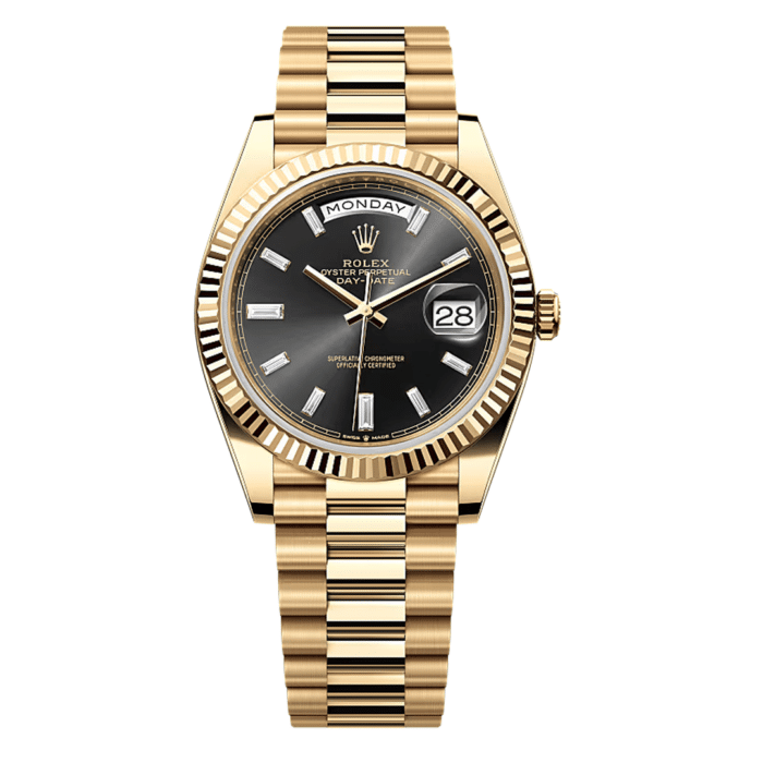 Rolex Day Date Yellow Gold Black Diamond Dial Replica