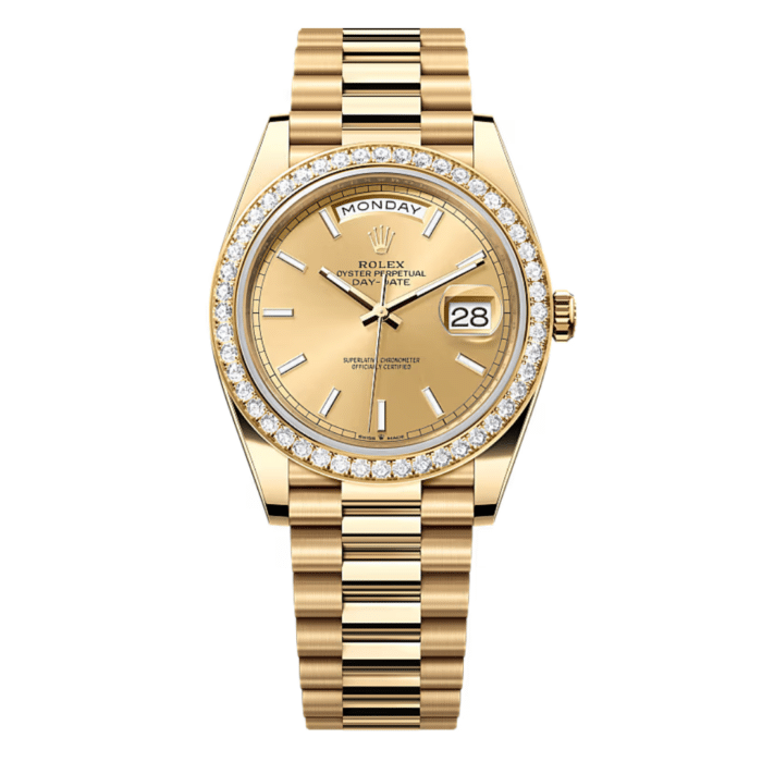 Rolex Day Date Yellow Gold Diamond Bezel Gold Dial Replica