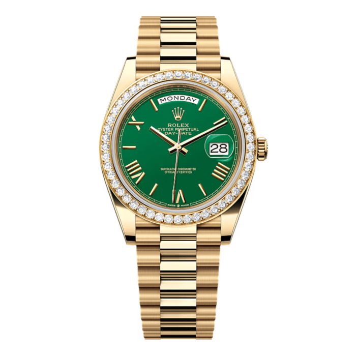 Rolex Day Date Yellow Gold Green Dial Diamond Bezel Replica